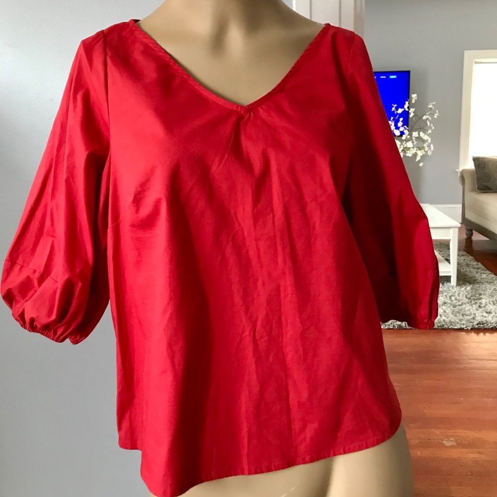 Red Blouse with 3/4 balloon sleeves